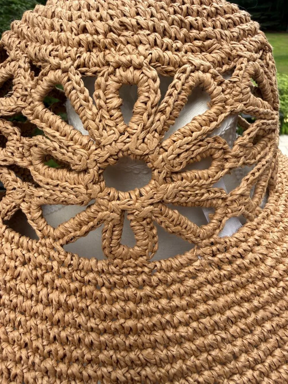 Haute Hippie Daisy Cut Out Straw Bucket Hat Natural
